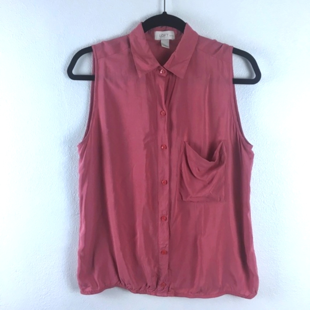 LOFT Ann Taylor Button Down Sleeveless Shirt Size Medium Petite